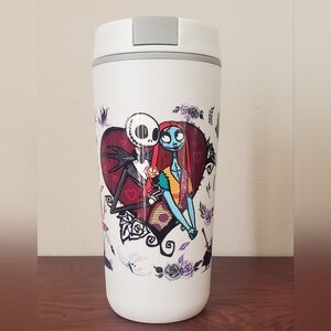 Jack Skellington themed insulated travel 20oz mug tumbler white grey lid